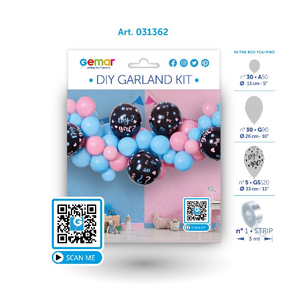  DIY Gender Reveal Γιρλάντα με Μπαλόνια (65 τεμ) 